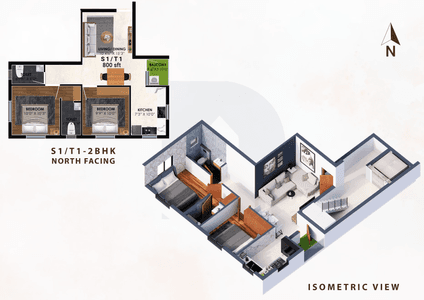  Dura Kubera Apartments Second/Third Floor S1/T1 Plan and Isometric View