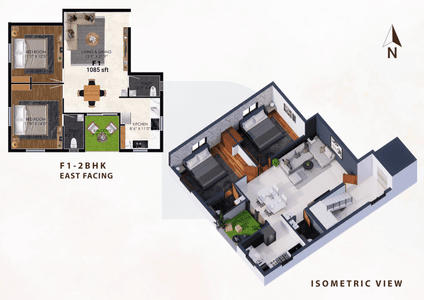  Dura Kubera Apartments First Floor F1 Plan and Isometric View