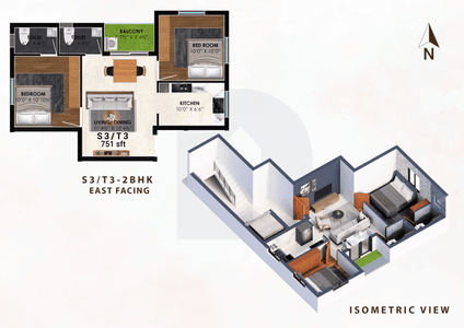  Dura Kubera Apartments Second/Third Floor S3/T3 Plan and Isometric View
