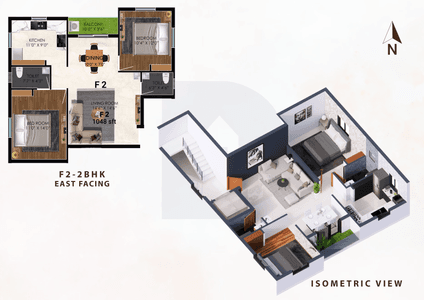  Dura Kubera Apartments First Floor F2 Plan and Isometric View